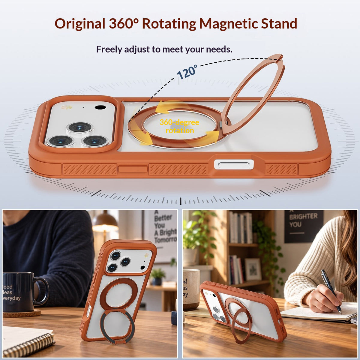 iPhone 18 Pro / 17 Pro EIDERWOOD Case with Screen Protector and Stand Function - MagSafe Compatible - Orange / Transparent