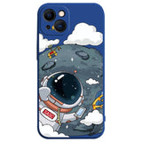 iPhone 14 Plus Flexible Case of Plastic w. Print - Astronaut On The Moon / Blue