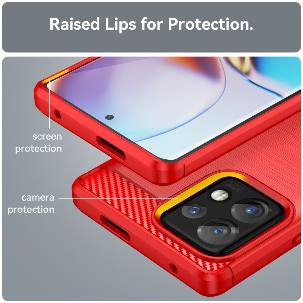 Motorola Edge 40 Pro Brushed Carbon Fiber Plastic Case - Red