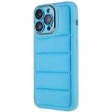 iPhone 14 Pro Leather Covered 3D Plastic Back Case w. Camera Lens Protection - Blue