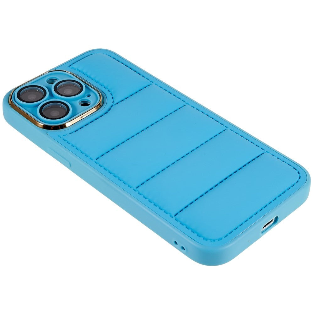 iPhone 14 Pro Leather Covered 3D Plastic Back Case w. Camera Lens Protection - Blue