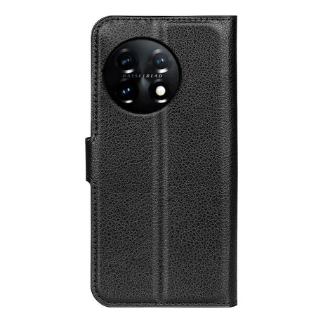 OnePlus 11 Litchi Leather Wallet Case - Black