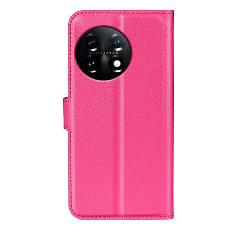 OnePlus 11 Litchi Leather Wallet Case - Dark Pink