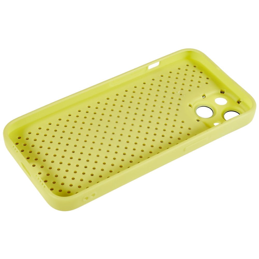 iPhone 14 Leather Covered 3D Plastic Back Case w. Camera Lens Protection - Yellow