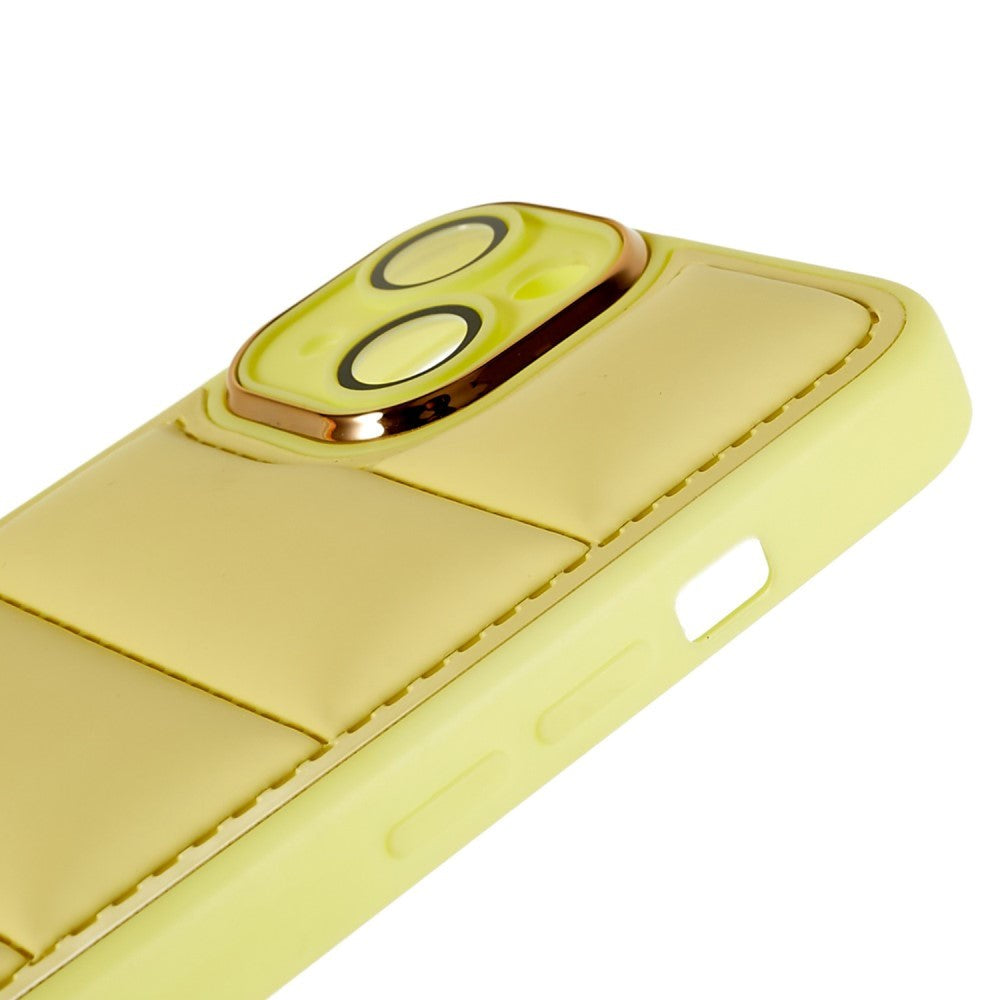 iPhone 14 Leather Covered 3D Plastic Back Case w. Camera Lens Protection - Yellow