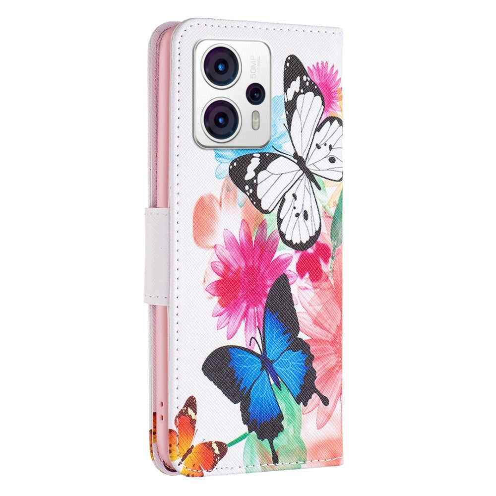 Motorola Moto G13 / G23 / G53 Leather Wallet Case w. Print - Flowers and Butterflies