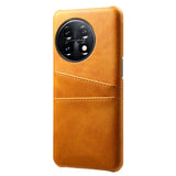 OnePlus 11 Leather Coated Plastic Case with Card Holder - Light Brown