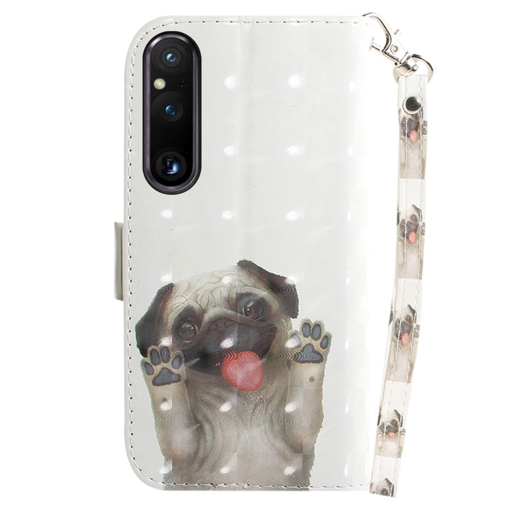 Sony Xperia 1 V Leather Case w. Print - Cute Dog