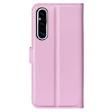 Sony Xperia 1 V Litchi Leather Flip Case w. Wallet - Pink