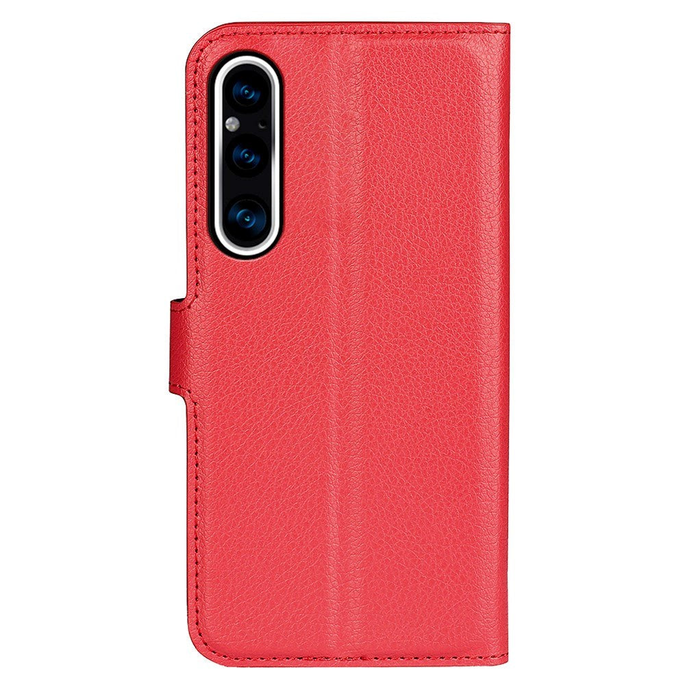 Sony Xperia 1 V Litchi Leather Flip Case w. Wallet - Red