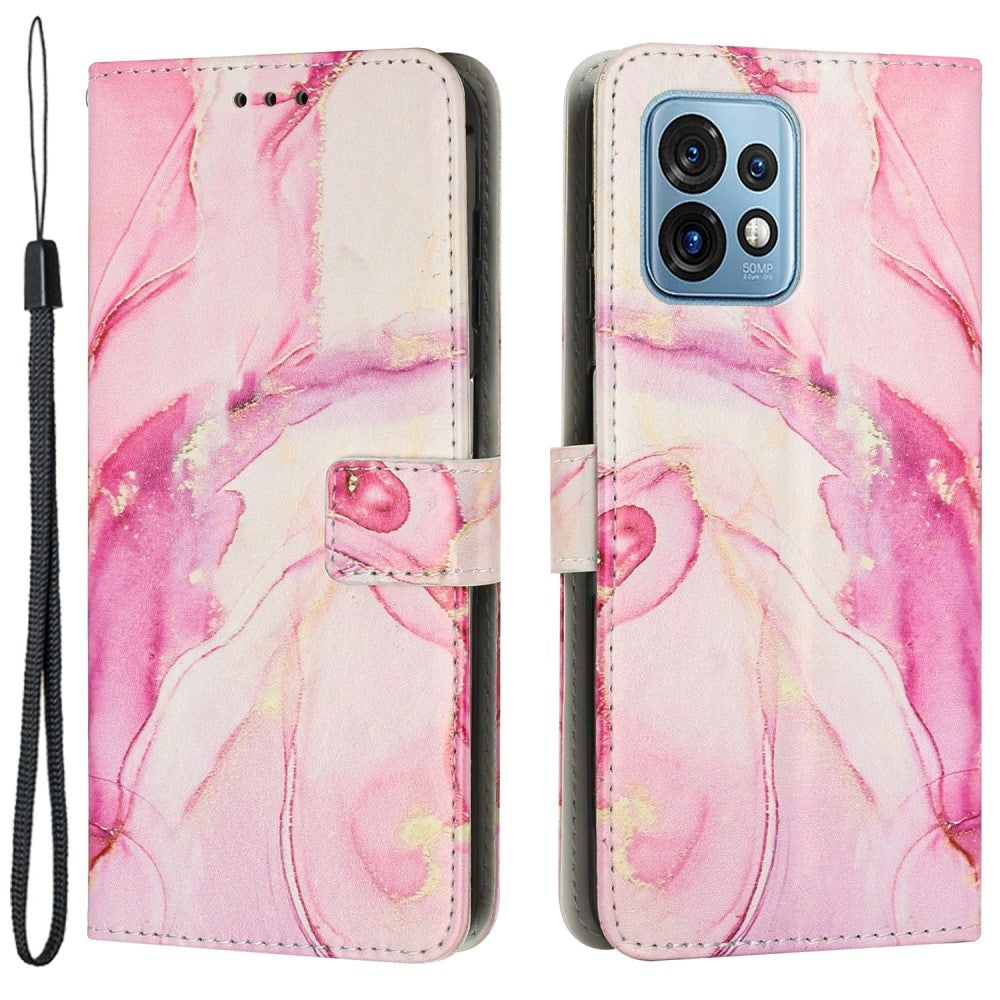 Motorola Edge 40 Pro Leather Flip Case w. Wallet & Strap - Marble - Pink