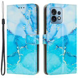 Motorola Edge 40 Pro Leather Flip Case w. Wallet & Strap - Marble - Turquoise / Blue