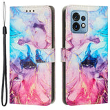 Motorola Edge 40 Pro Leather Flip Case w. Wallet & Strap - Marble - Blue / Pink / Purple