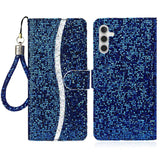 Samsung Galaxy A24 PU Leather Flip Case with Wallet & Strap - Glitter Design - Blue