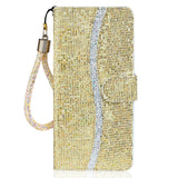 Samsung Galaxy A24 PU Leather Flip Case with Wallet & Strap - Glitter Design - Gold