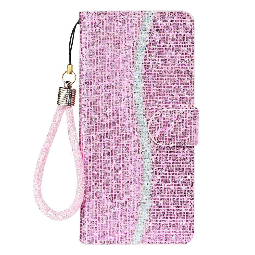 Samsung Galaxy A24 PU Leather Flip Case with Wallet & Strap - Glitter Design - Pink