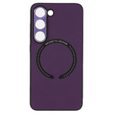 Samsung Galaxy S23 Flexible Magnetic Plastic Back Cover with Leather Covering - Purple