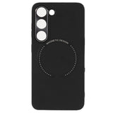 Samsung Galaxy S23 Flexible Magnetic Plastic Back Cover with Leather Covering - Black