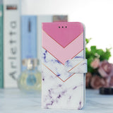 Google Pixel 7 PU Leather Flip Case w. Wallet and Strap - Pink Marble