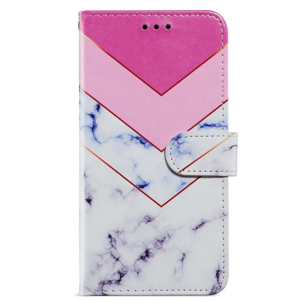 Google Pixel 7 PU Leather Flip Case w. Wallet and Strap - Pink Marble