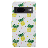 Google Pixel 7 PU Leather Flip Case w. Wallet and Strap - Pineapple