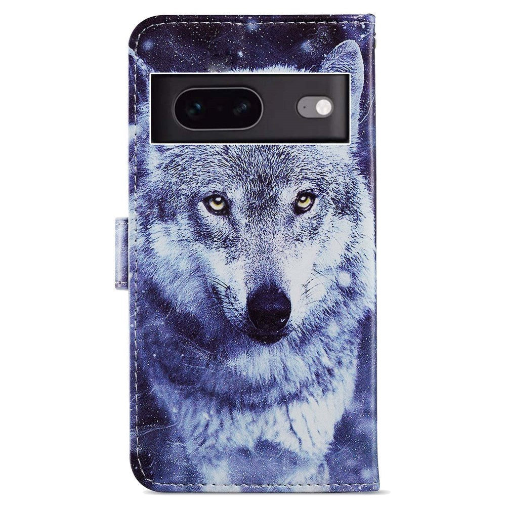 Google Pixel 7 PU Leather Flip Case w. Wallet and Strap - Wolf