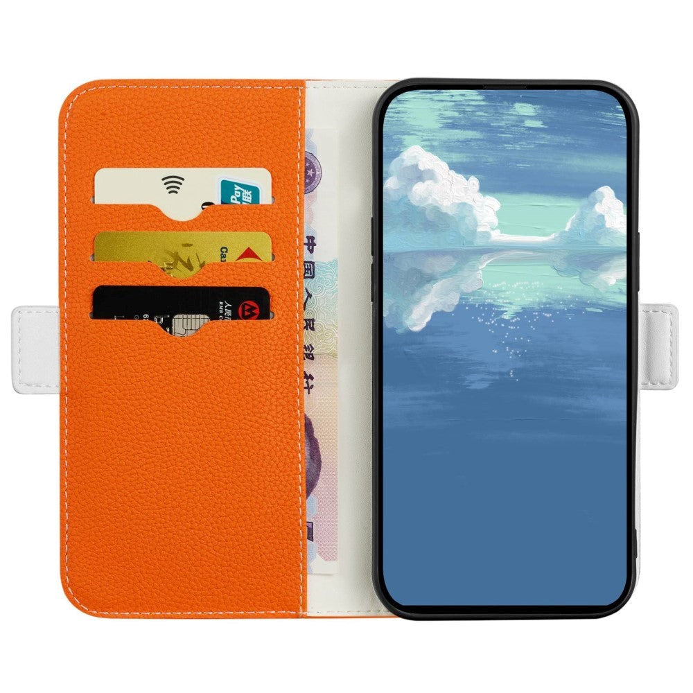 Samsung Galaxy A24 Litchi Leather Wallet Case with Magnetic Closure - Orange