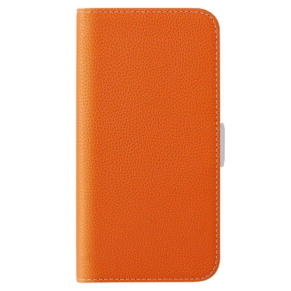 Samsung Galaxy A24 Litchi Leather Wallet Case with Magnetic Closure - Orange