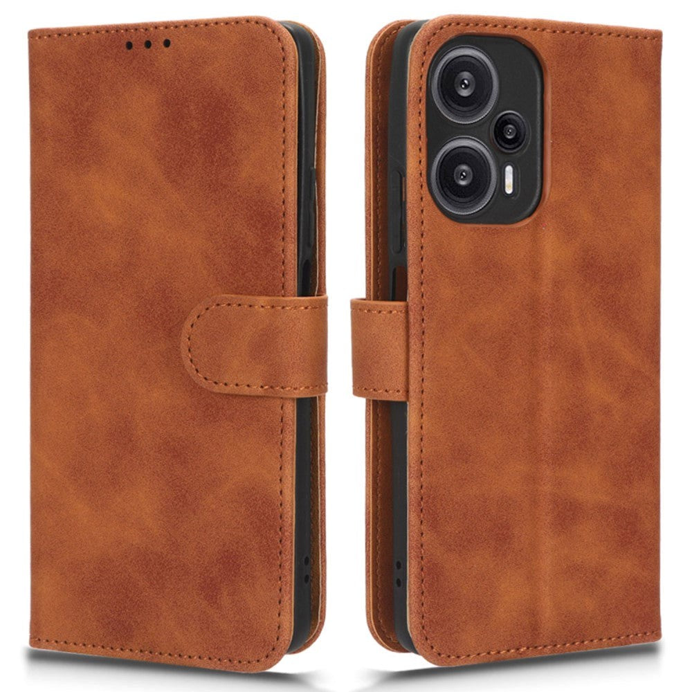 Xiaomi Poco F5 Leather Flip Case with Wallet and Stand Function - Brown