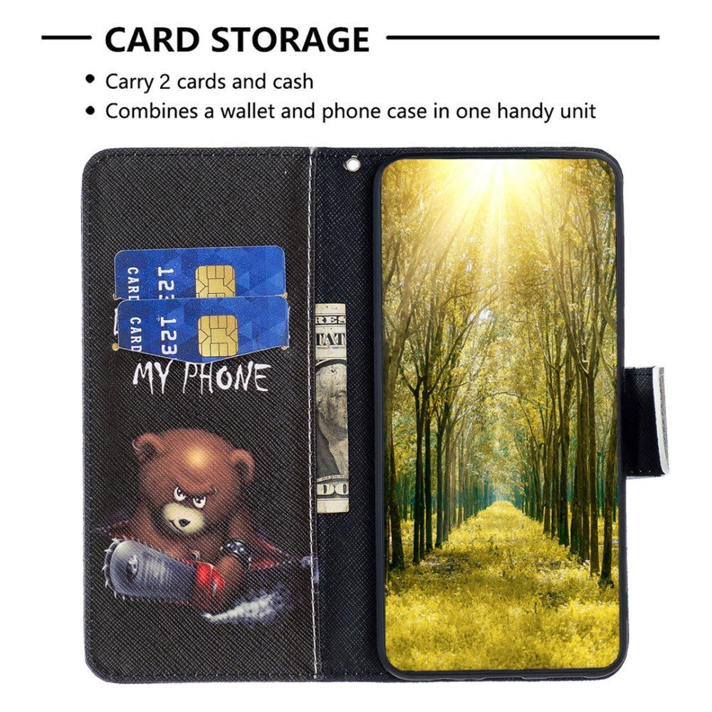 Motorola Edge 40 Pro Leather Wallet Case w. Print - "Don't Touch My Phone" Bear