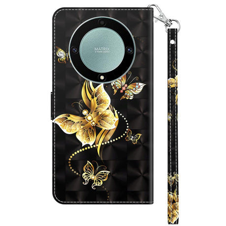 Honor Magic5 Lite Light Spot Leather Case - Black w. Gold Butterfly