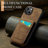 iPhone 14 Leather Covered Plastic Case w. Card Holders and Stand Function - Brown