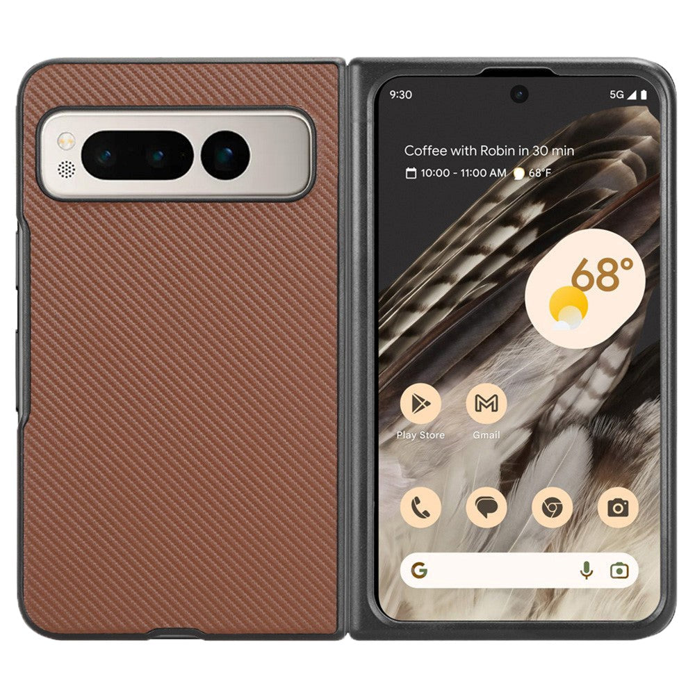 Google Pixel Fold Leather Covered Plastic Case - Brown Carbon