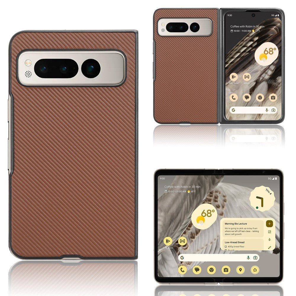 Google Pixel Fold Leather Covered Plastic Case - Brown Carbon