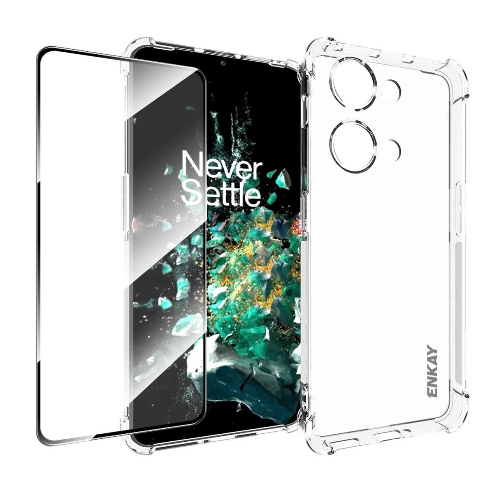 OnePlus Nord 3 (5G) Enkay Flexible Plastic Case + Tempered Glass Screen Protector - Transparent