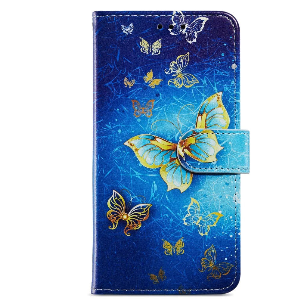 Xiaomi Redmi 12C PU Leather Flip Case w. Wallet and Strap - Gold Butterflies