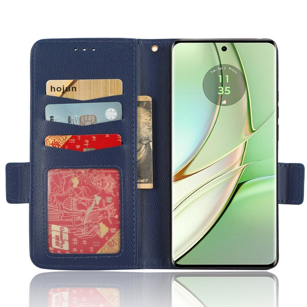 Motorola Edge 40 Litchi Leather Wallet Case - Blue