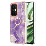 EIDERWOOD OnePlus Nord CE 3 Lite Flexible Plastic Case with Ring Kickstand & Marble Design - Purple / Rose Gold