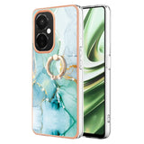 EIDERWOOD OnePlus Nord CE 3 Lite Flexible Plastic Case with Ring Kickstand & Marble Design - Blue / Rose Gold