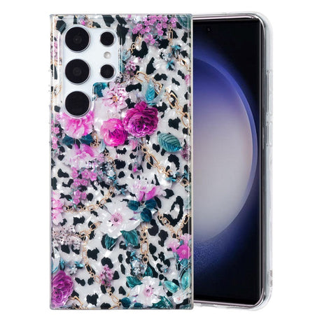 Samsung Galaxy S22 Ultra Flexible Plastic Case w. Print - Leopard & Flowers