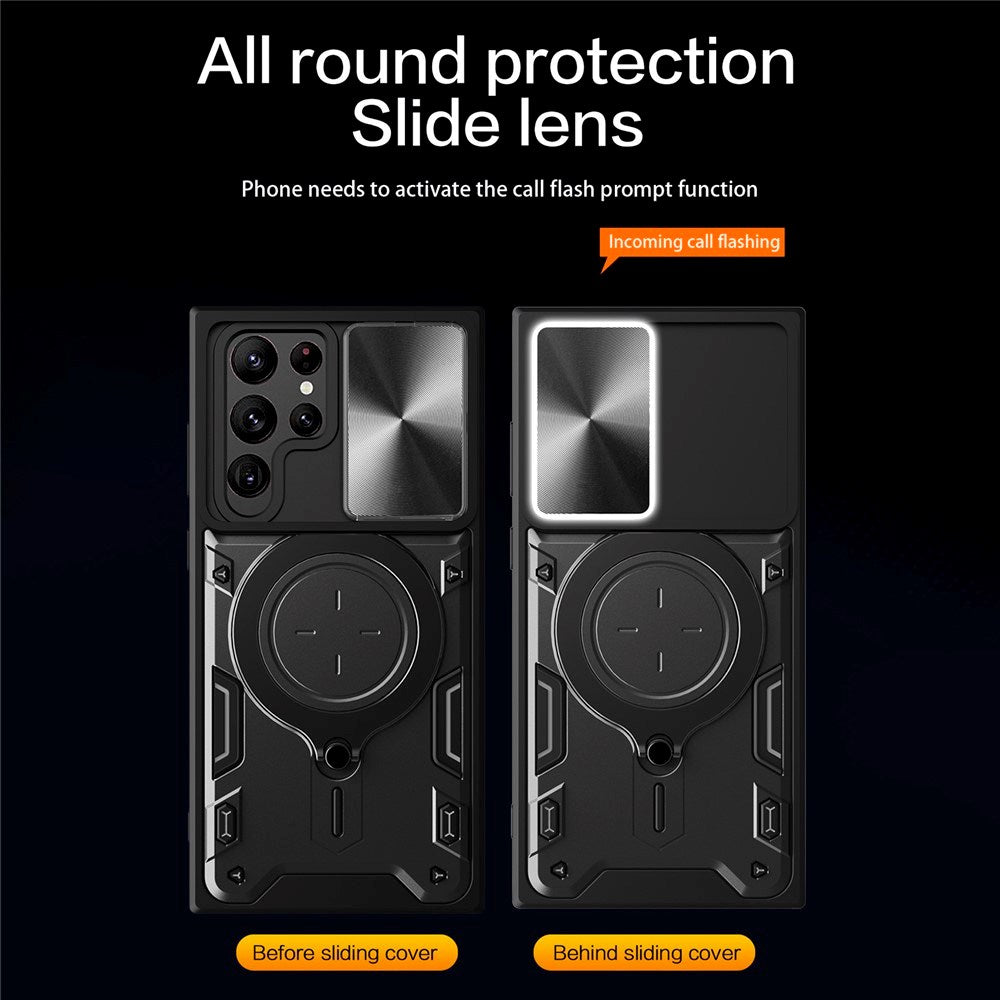 EIDERWOOD Samsung Galaxy S22 Ultra Rugged Case with Kickstand & Cam Slider - Black