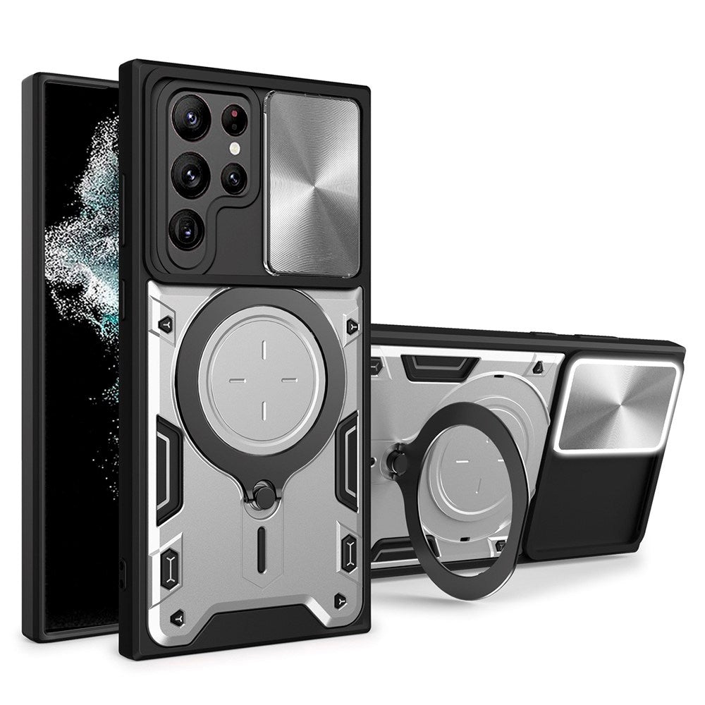 EIDERWOOD Samsung Galaxy S22 Ultra Rugged Case with Kickstand & Cam Slider - Silver