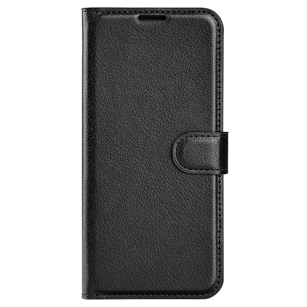 iPhone 15 Pro Litchi Leather Case w. Wallet - Black