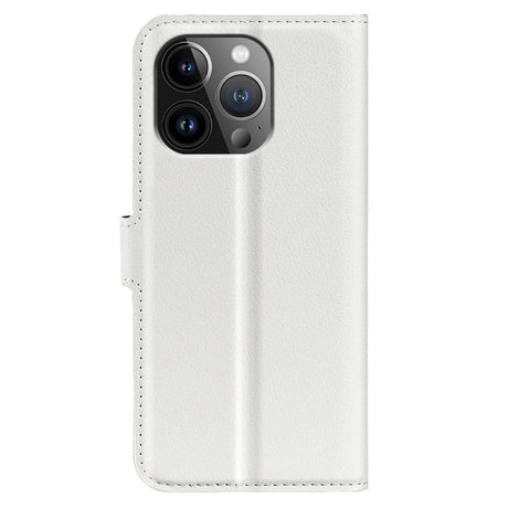 iPhone 15 Pro Litchi Leather Case w. Wallet - White