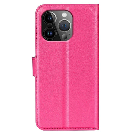 iPhone 15 Pro Litchi Leather Case w. Wallet - Rose