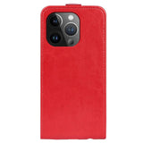 iPhone 15 Pro Vertical Leather Flip Cover w. Card Holder - Red