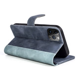 iPhone 15 Pro Multicolored Leather Flip Case with Card Holder - Blue / Grey