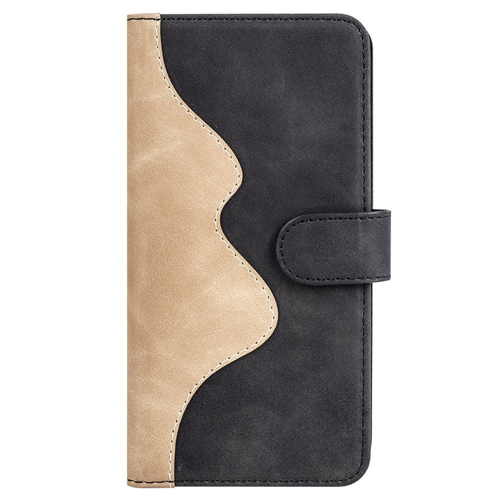 iPhone 15 Pro Multicolored Flip Leather Cover with Wallet - Black / Light Brown