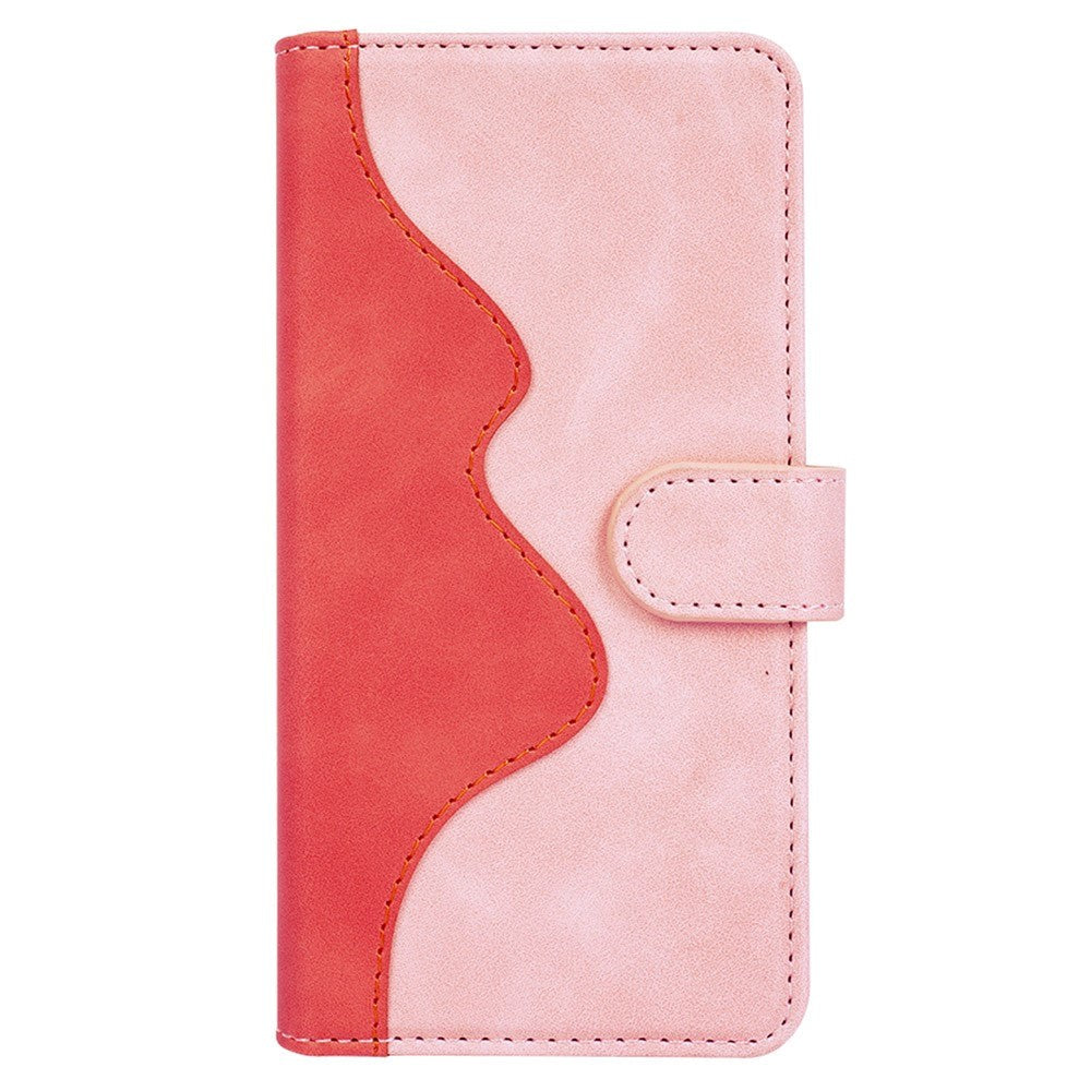 iPhone 15 Pro Multicolored Leather Flip Case with Card Holder - Pink / Red