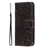 iPhone 15 Pro Leather Case with Wallet and Strap - Mandala Flower - Dark Brown